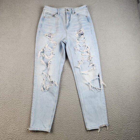 American Eagle Jeans Womens 4 Blue Curvy Mom Jean Distressed Stretch High Waist - Picture 1 of 13